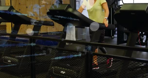 Animation Data Processing Woman Artificial Limb Exercising Gym Global Sports — Stock videók