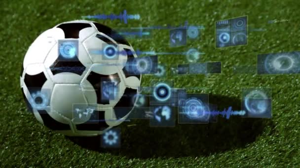 Κινούμενα Σχέδια Επεξεργασίας Δεδομένων Πάνω Από Ποδόσφαιρο Παγκόσμια Αντίληψη Για — Αρχείο Βίντεο
