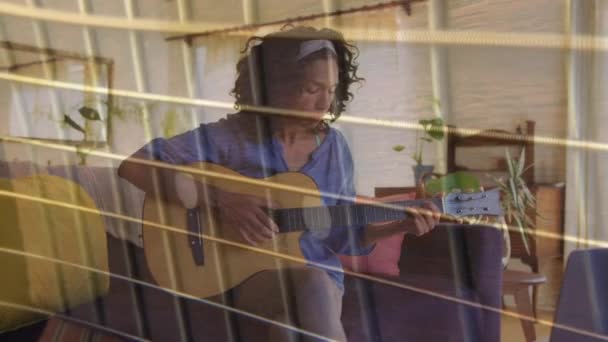 Animation Guitar Biracial Woman Playing Guitar Music Arts Leisure Time — Vídeo de Stock
