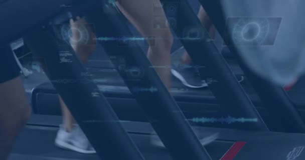 Animasi Pengolahan Data Atas Orang Orang Treadmill Berolahraga Gym Olahraga — Stok Video