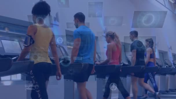 Animation Data Processing Diverse People Exercising Gym Global Sports Fitness — Stock Video