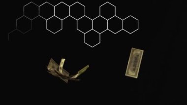 Animation of banknotes over shapes moving. Global business and digital interface concept digitally generated video.