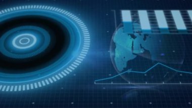 Animation of data processing over globe. Global online security, business, finance, computing and data processing concept digitally generated video.