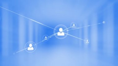 Animation of network of connections over blue background. Global business and digital interface concept, digitally generated video.