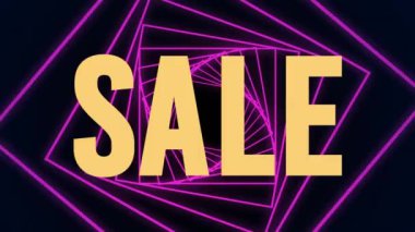 Animation of sale text and shapes on black background. Abstract background and pattern concept digitally generated video.