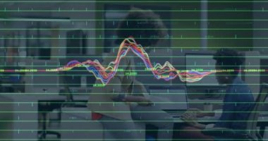 A group of diverse businesswomen working on a project together and using a laptop. Global data processing technology connections and digital interface concept digitally generated video.