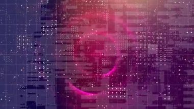 Animation of scope and data processing over grid. Global business, finance, computing and data processing concept digitally generated video.