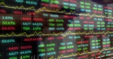 Animation of financial data processing over diverse people paying with smartphone. Global business, finances and digital interface concept digitally generated video.