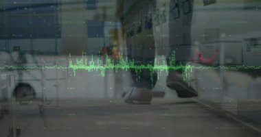 Animation of financial data processing over diverse people walking on street. Global lifestyle, finances and digital interface concept digitally generated video.