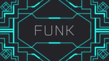 Animation of funk text and shapes on black background. Abstract background and pattern concept digitally generated video.
