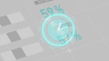 Animation of moving clock over financial data processing on white background. Global business, finances and digital interface concept digitally generated video.