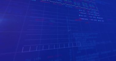 Animation of financial data processing over blue background. Global business, finance, computing and data processing concept digitally generated video.