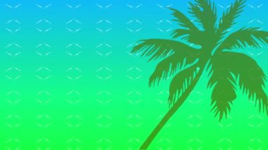 Animation of shapes moving and palm tree over green and blue background. Abstract background and pattern concept digitally generated video.