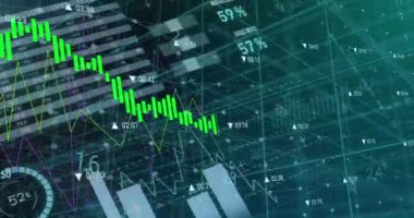 Şebeke üzerinde finansal veri işleme animasyonu. Küresel iş, finans, bilgisayar ve veri işleme kavramı dijital olarak oluşturulmuş video.