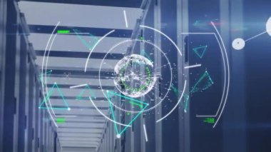 Sunucu odasındaki bağlantı ve veri işleme ağının animasyonu. küresel iş ve dijital arayüz kavramı dijital olarak oluşturulmuş video.