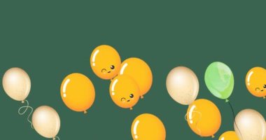 Animation of speech bubble over balloons on green background. Celebration and party concept digitally generated video.