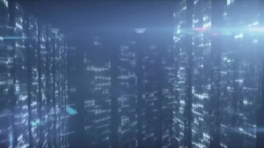 Animation of data processing over computer servers. Global business, finance, computing and data processing concept digitally generated video.