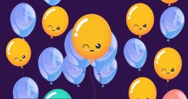 Animation of multiple colorful balloons on purple background. Celebration and party concept digitally generated video.