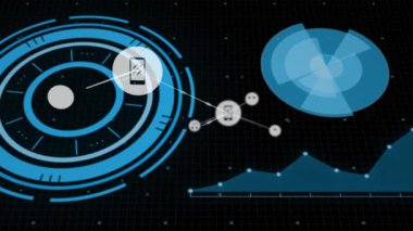 Animation of data processing and network of connections over black background. Global business and digital interface concept digitally generated video.
