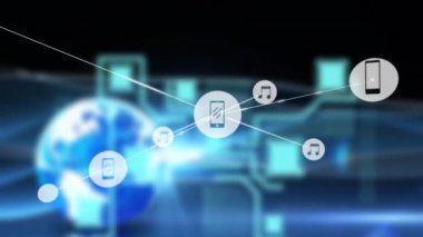 Animation of network of connections over black background. Global business and digital interface concept, digitally generated video.