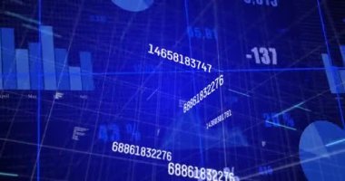 Mavi arkaplanda veri işleme animasyonu. küresel teknoloji, bilgisayar ve dijital arayüz kavramı dijital olarak oluşturulmuş video.