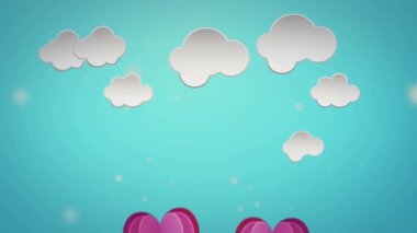 Animation of will you be my valentine text over hearts and clouds icons. valentine's day and celebration concept digitally generated video.