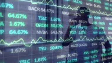 Animation of financial data processing over african american businessman using smartphone. Global business, finance, computing and data processing concept digitally generated video.