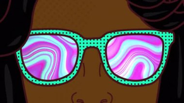 Animation of woman with glasses icon over moving pink background. Abstract background and pattern concept digitally generated video.