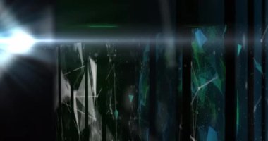 Animation of shapes moving and globe over black background. Global business and digital interface concept digitally generated video.