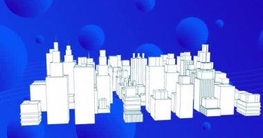 Animation of spots and digital city over blue background. Abstract background and pattern concept digitally generated video.