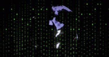 Siyah arkaplanda veri işleme ve küre animasyonu. küresel iş ve dijital arayüz kavramı dijital olarak oluşturulmuş video.