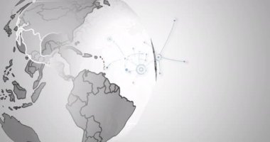 Animation of networks of connections with icons over network of profile business people. Global business connections and technology concept digitally generated image.