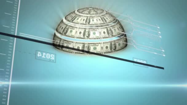 Animation Globe Formed American Dollar Bills Financial Data Processing Global — Vídeo de Stock