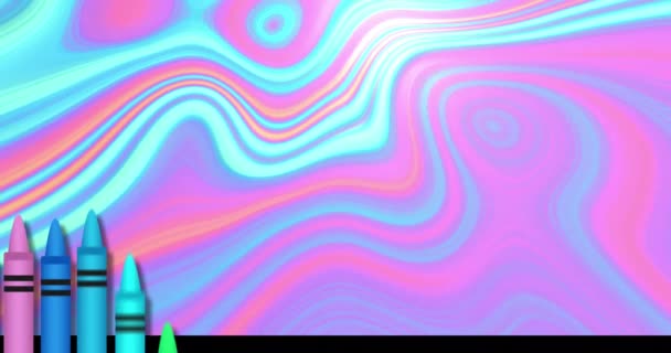 Анимация Красочных Карандашей Розовом Жидком Фоне Искусство Культура Концепция Шаблона — стоковое видео