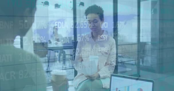 Animation Statistics Financial Data Processing Diverse Businesswomen Office Global Business — Vídeo de Stock