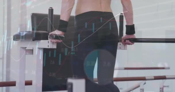 Animation Financial Data Processing Caucasian Woman Exercising Gym Global Sports — Video