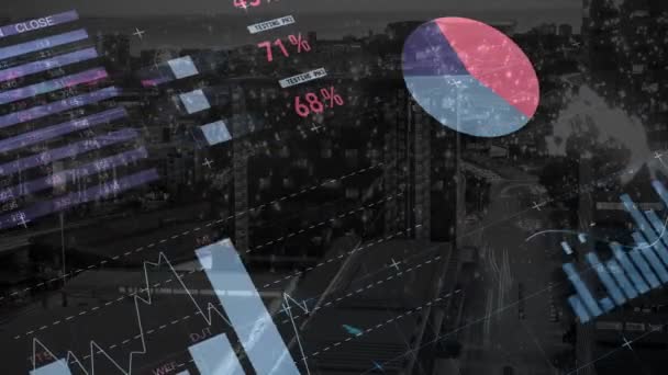 Animation Infographic Interface Aerial View Cityscape Background Digital Composite Multiple — Stockvideo