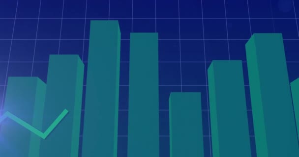 青の背景に統計 緑の線と財務データ処理のアニメーション グローバルビジネス コンピューティング データ処理の概念デジタルで生成されたビデオ — ストック動画