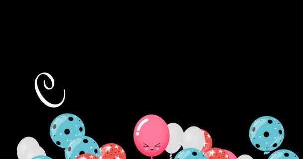 Animation Congratulations Text Colorful Balloons Black Background Celebration Party Concept — Stock videók