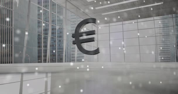 Animation Dna Structure Spinning Euro Symbol Falling Breaking Office Global — Vídeo de stock