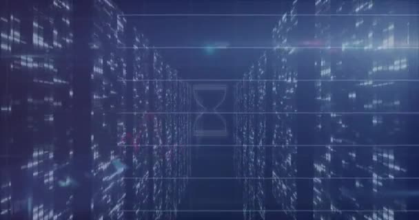 Анімація Піктограми Годинного Скла Обертається Навколо Обробки Статистичних Даних Екранів — стокове відео