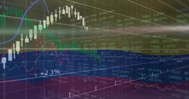 Animation Financial Stock Market Data Processing Waving Columbia Flag National — Video Stock