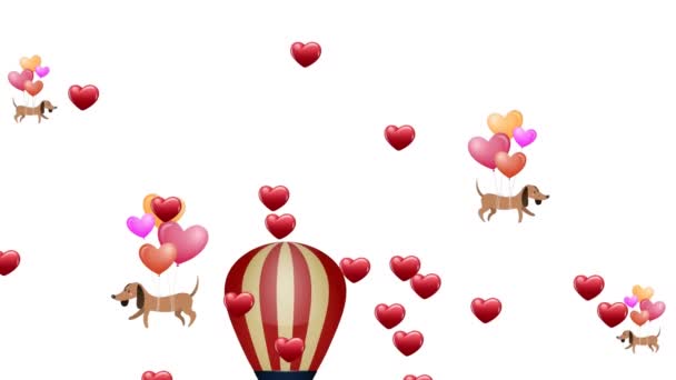 Animation Hearts Dogs Balloons White Background Celebration Party Concept Digitally — Stock Video