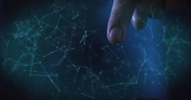 Animation of data processing and biometric finger reading. Global online identity, security, business, finance, computing and data processing concept digitally generated video.
