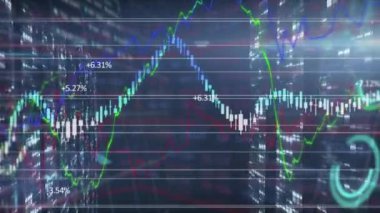 Şebeke üzerinde finansal veri işleme animasyonu. Küresel iş, finans, bilgisayar ve veri işleme kavramı dijital olarak oluşturulmuş video.