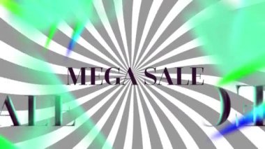Animation of mega sale text and shapes on gray and white background. Abstract background and pattern concept digitally generated video.