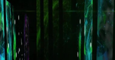 Animation of moving shapes on black background. Global business and digital interface concept digitally generated video.