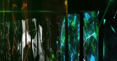 Siyah arkaplanda hareket eden şekillerin animasyonu. Küresel iş ve dijital arayüz kavramı dijital olarak oluşturulmuş video.