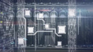 Animation of computer circuit board and data processing over server. Global technology, connections and digital interface concept digitally generated video.