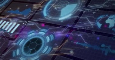 Siyah arkaplan üzerinde veri işleme animasyonu. küresel iş ve dijital arayüz kavramı dijital olarak oluşturulmuş video.